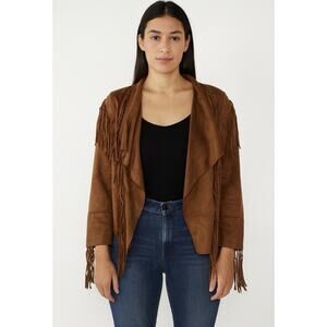 American Rag Jacket Women's Faux Suede Fringe Jacket Crop Brown Large Charity